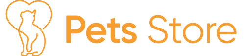 Logo of Pets Store with a cat silhouette and orange text on a white background
